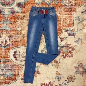 Vintage By Sasha High Waisted Jeans Floral Embroidered Rhinestone Euro Size 36/S